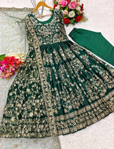 Chinnon Silk Green Color Heavy Sequence Work Long Gown